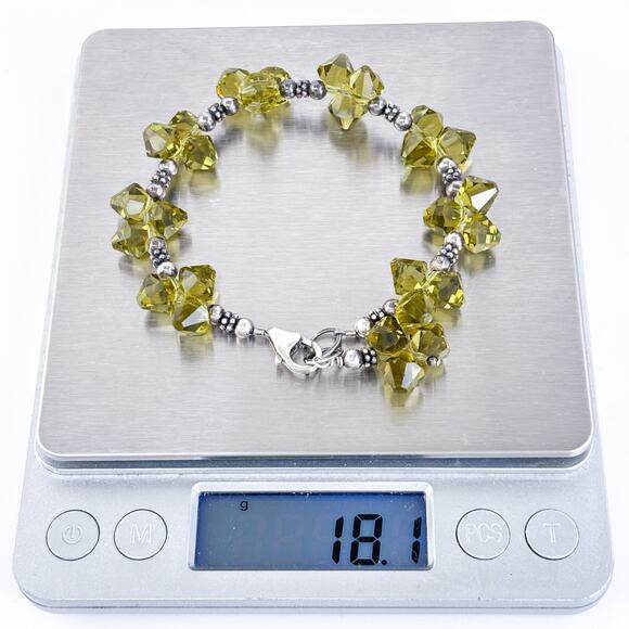 Vintage Sterling Silver 925 Green Crystal Cluster Bead Bracelet 7.25" - Picture 5 of 5